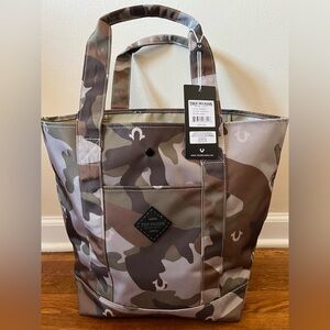True Religion Camo Canvas Tote Bag in Brown and Green
